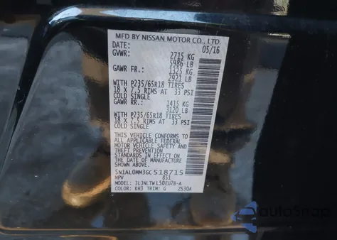 2016 Infiniti Qx60 z USA, uszkodzony, nr VIN 5N1AL0MM3GC518715